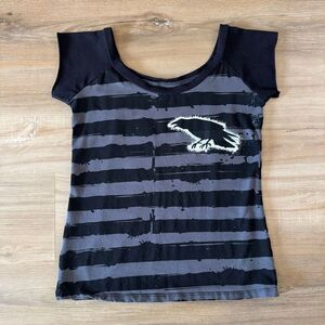 Kreepsville 666 Womens Off Shoulder Nevermore Series Black & Gray Top Goth Sz L